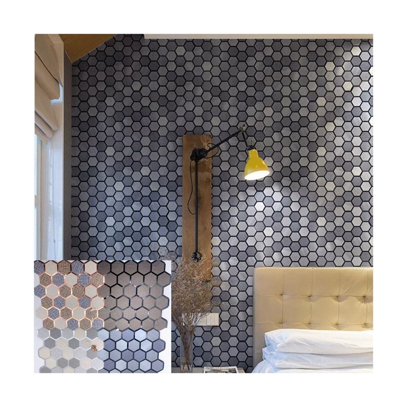 Bán buôn Gạch mosaic ốp tường đá tự dán hình lục giác kim loại pha màu