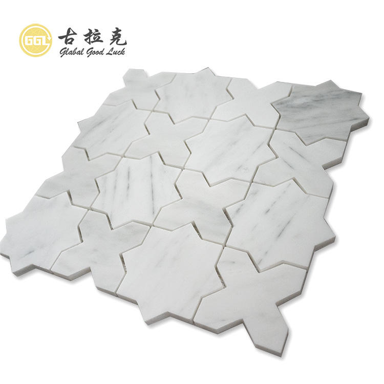 Gạch Mosaic Hình Ngôi Sao Chữ Thập Đá Cẩm Thạch Trắng Trung Quốc Mới Tường Nền Ban Công Nhà Vệ Sinh Sàn
