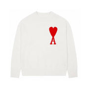 Áo len cổ tròn Ami dành cho nam, dệt họa tiết chữ tình yêu, phong cách streetwear, có logo phía trước, phổ biến khi mặc đôi.
