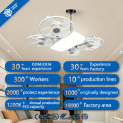 Quạt trần đèn LED hiện đại, điều khiển từ xa, điều chỉnh 3 tốc độ, 4 cánh, kiểu drone, gắn vít, bố cục Agi32