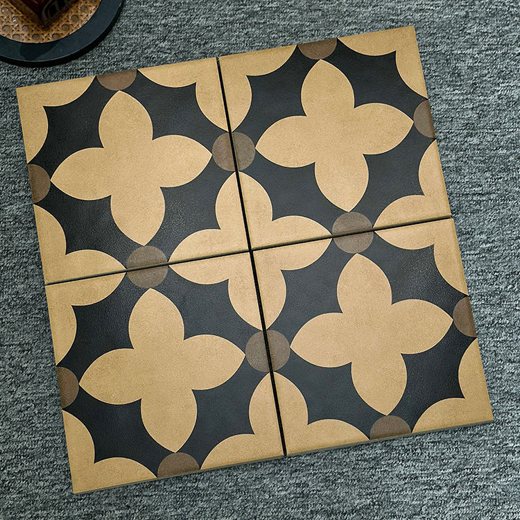 Gạch Porcelain Đen và Vàng Lát Sàn Nội Thất Hoa Văn Trang Trí Chống Trượt