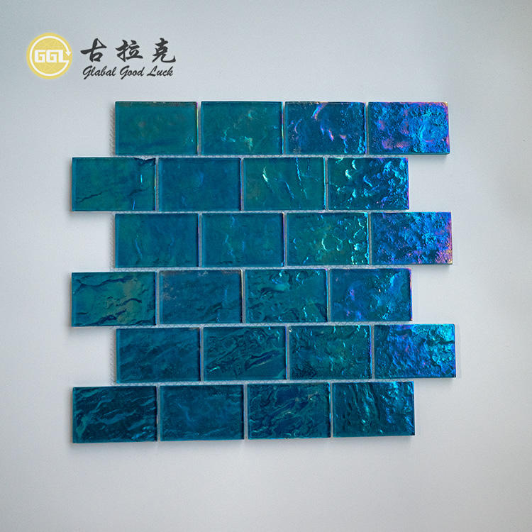 Gạch Ốp Tường Mosaic Thủy Tinh Pha Lê Dạng Thẻ Óng Ánh Xanh Dương Dùng Trang Trí Hồ Bơi & Phòng Tắm