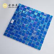 Gạch Mosaic Thủy Tinh Óng Ánh Xanh Dương Bóng Thiết Kế Vuông Dùng Cho Quầy Cà Phê, Tường, Trưng Bày Cửa Hàng Boutique Và Nội Thất