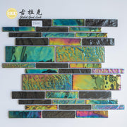 Gạch Mosaic Kính Đen Óng Ánh Cao Cấp, Dạng Dải, Bề Mặt Bóng, Dày 6mm, Dùng Cho Tường Điểm Quầy Bar & Trang Trí Câu Lạc Bộ