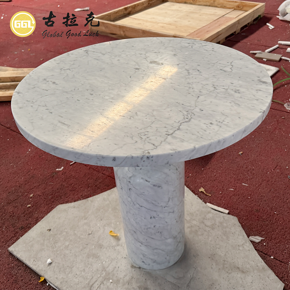 Cung cấp từ nhà máy Bàn tròn đá Marble trắng Carrara tự nhiên dùng cho Khách sạn Nhà hàng Sân vườn