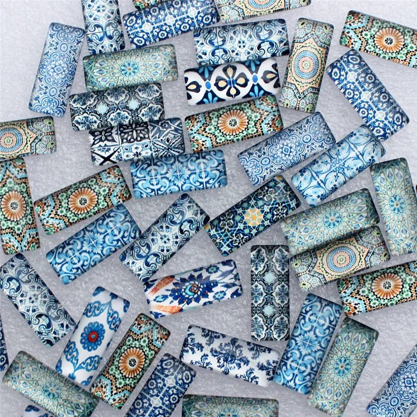 10x25mm Random Mixed Blue and white Porcelain Rectangle Glass Cabochon Dome Flatback Photo DIY Accessories 10pcs/lot K06035 - Daisan Store