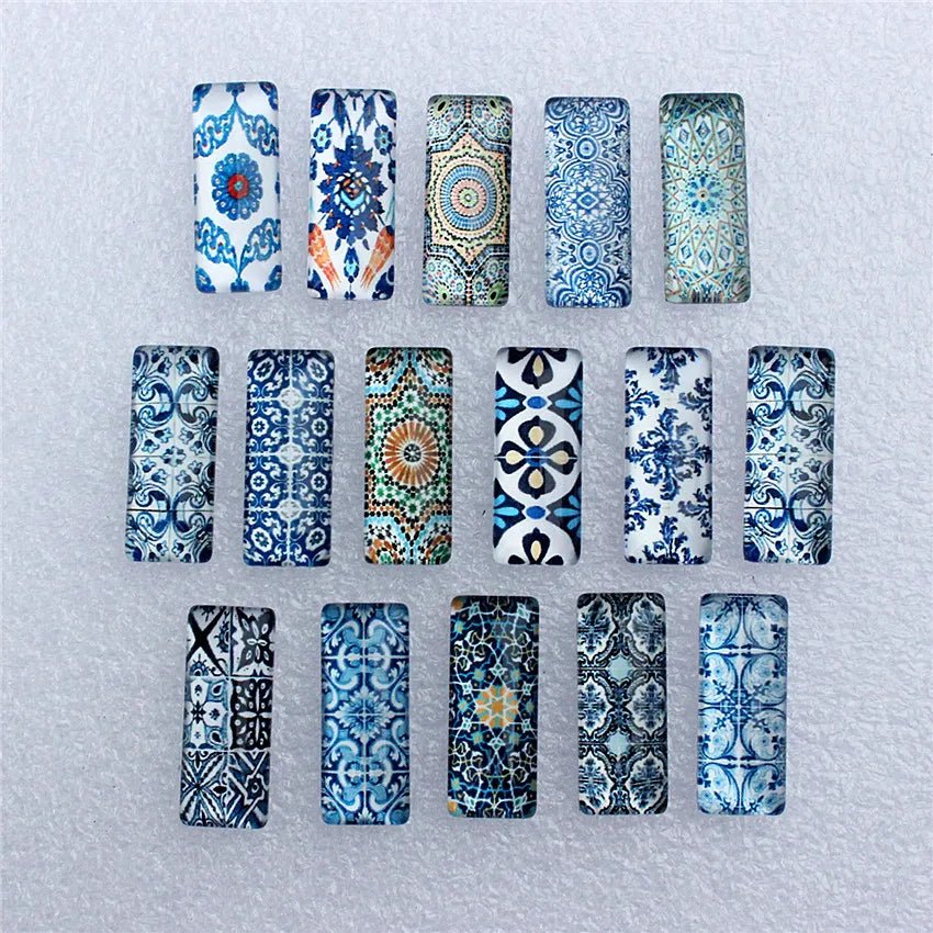 10x25mm Random Mixed Blue and white Porcelain Rectangle Glass Cabochon Dome Flatback Photo DIY Accessories 10pcs/lot K06035 - Daisan Store