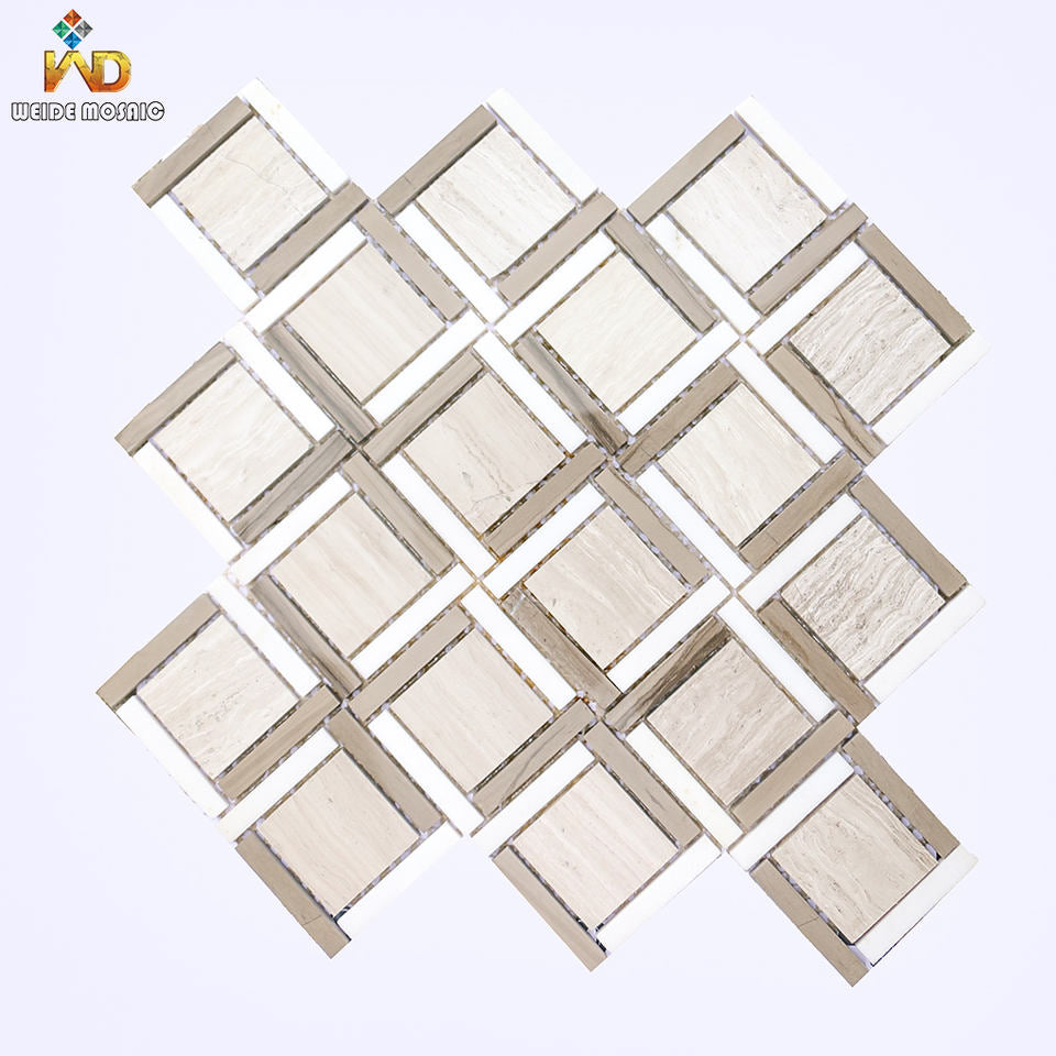 Gạch Mosaic Đá Tự Nhiên Xám Trắng cho Ốp Bếp, Tường Phòng Tắm