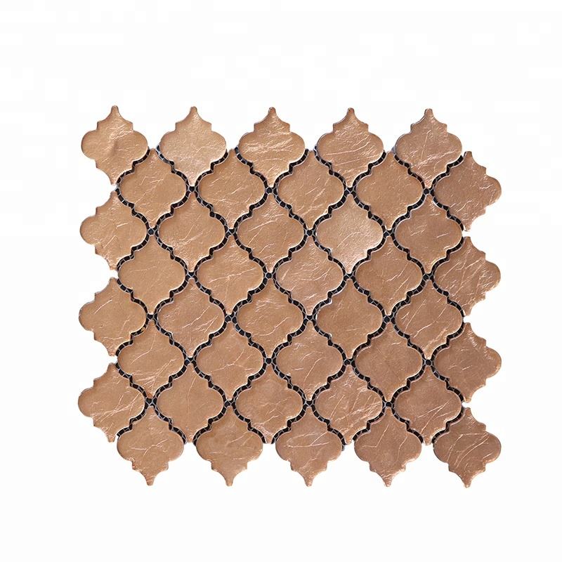 Gạch Kính Mosaic Hình Đèn Lồng Họa Tiết Arabesque Lưng Tráng Lá Đồng Ốp Tường Trang Trí Bếp Phòng Tắm