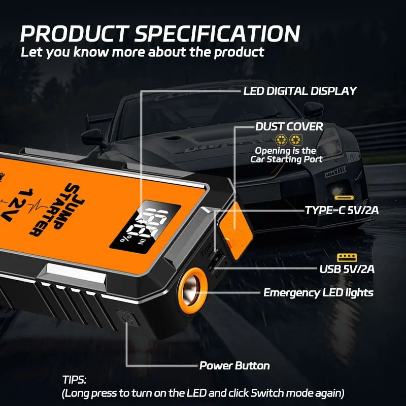 12V Screen Safety Hammer Car Starting Device Car Jump Starter 4000A Power Bank Car Wireless Tire Inflator Pump Air Compressor - Daisan Store