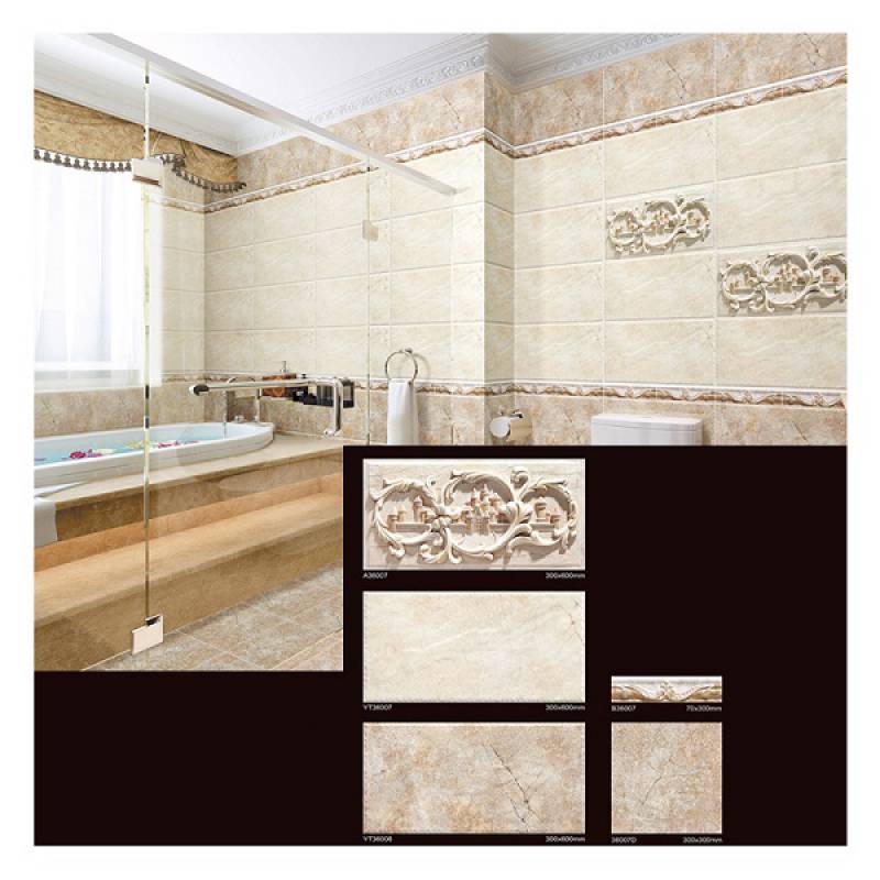Gạch men bóng ốp tường phong cách châu âu 300x800m màu vàng