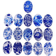 13x18mm 18x25mm 30x40mm Random Mixed Blue and White Porcelain Oval Glass Cabochon Flatback Photo Base Tray Blank DIY Accessories - Daisan Store