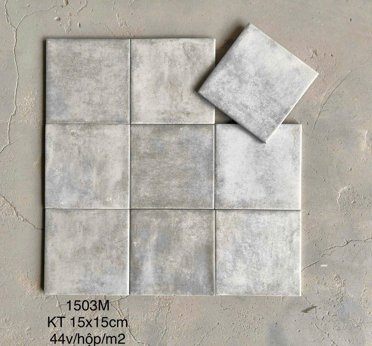 Gạch thẻ xám men mờ LAN 1503M KT 150x150mm (1h/1m/44v/17.5kg)