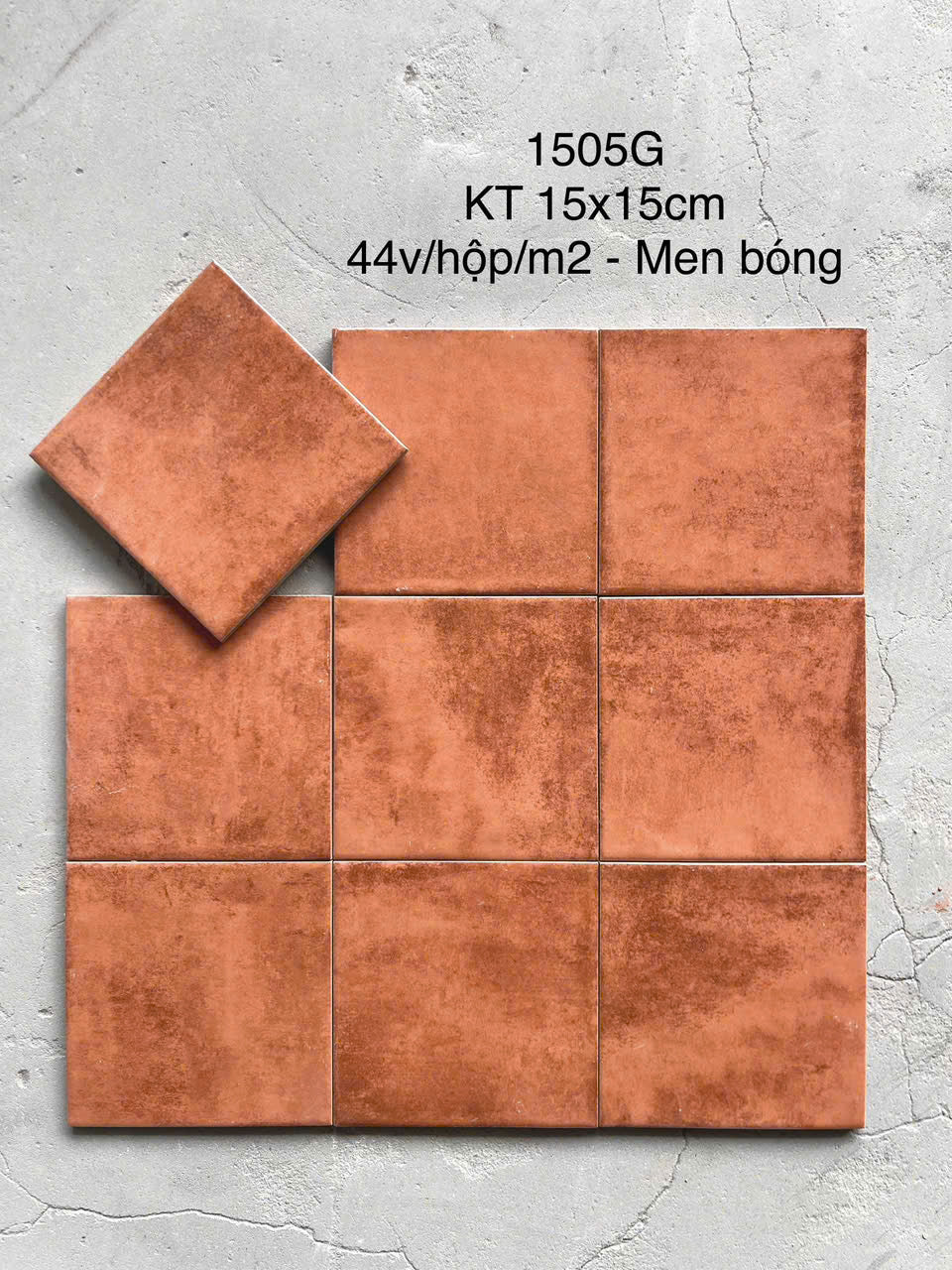 Gạch thẻ cam men bóng KT 150x150mm (1h/1m/44v/17.5kg)