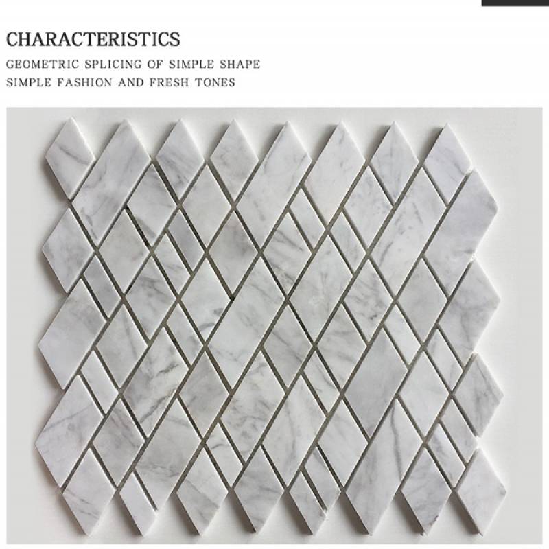 Gạch mosaic đá hình thoi 265x305mm màu trắng
