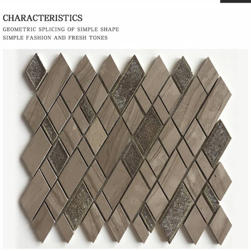 Gạch mosaic hình thoi mix đá 260x300mm màu nâu