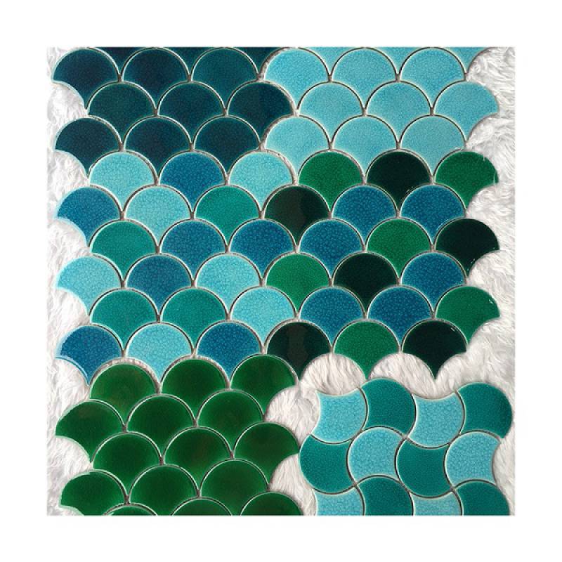 Gạch mosaic gốm hình vảy cá 300x300mm YD-Y0701 màu xanh lá cây