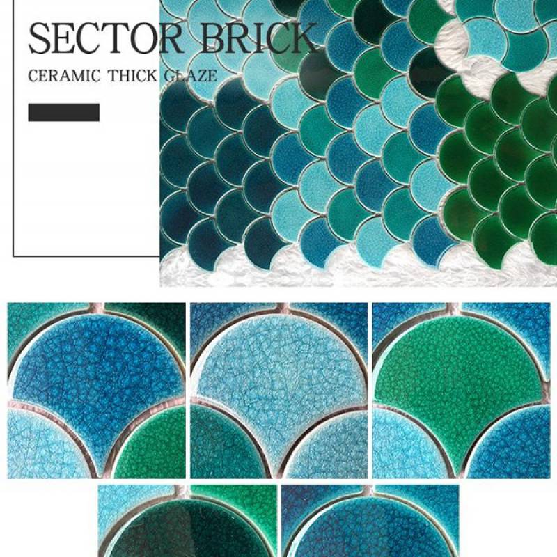 Gạch mosaic gốm hình vảy cá 300x300mm YD-Y0701 màu xanh lá cây