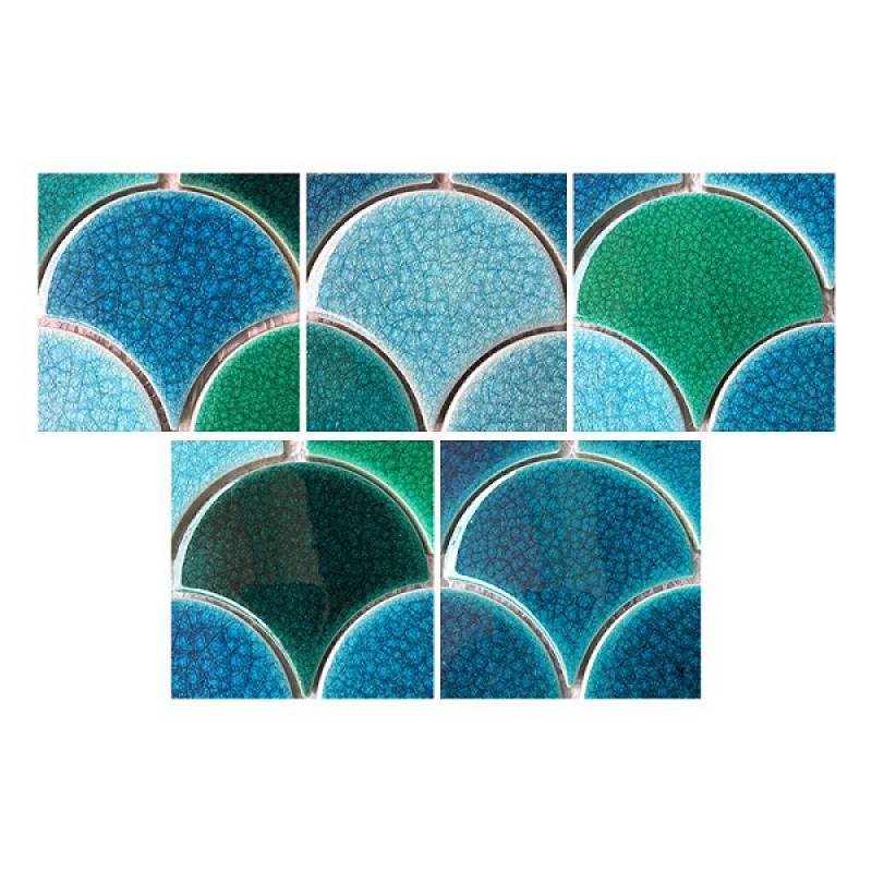 Gạch mosaic gốm hình vảy cá 300x300mm màu xanh dương