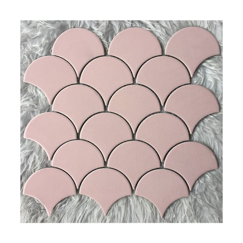 Gạch mosaic gốm hình vảy cá trang trí 300x300mm màu hồng nhạt