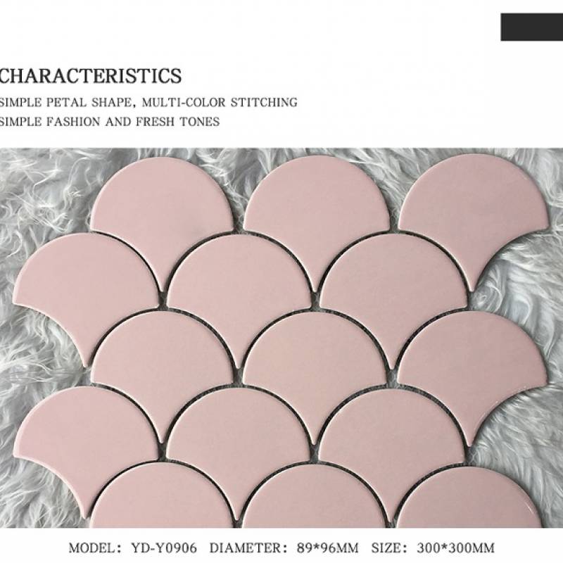 Gạch mosaic gốm hình vảy cá trang trí 300x300mm màu hồng nhạt