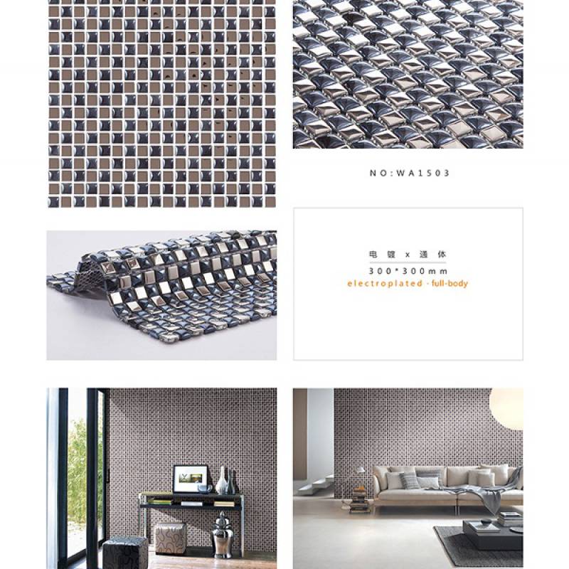 Gạch mosaic gốm mix kim loại trang trí phòng tắm 300x300mm WA1503