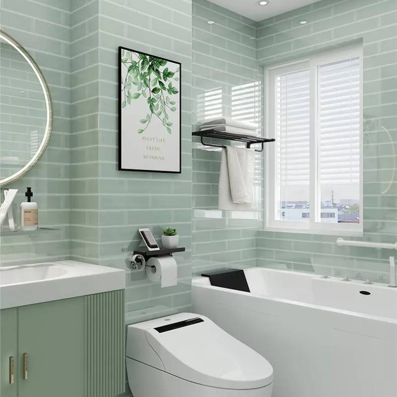Gạch thẻ cao cấp xanh mint bóng phẳng KT 75x300mm PSTA75315P