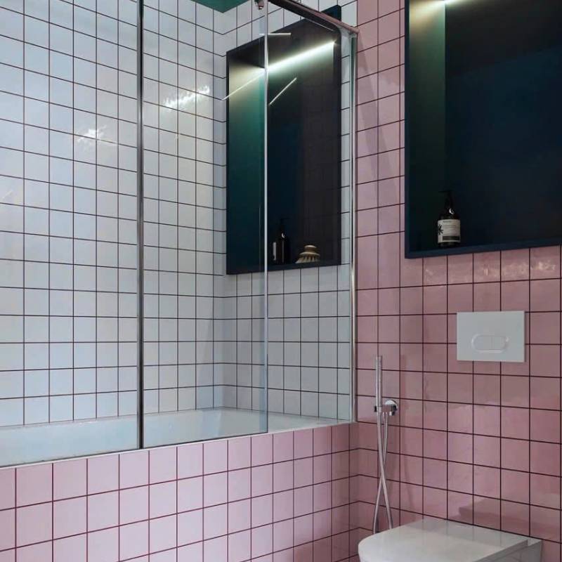 Gạch thẻ KT 100x100mm hồng bóng phẳng M1116
