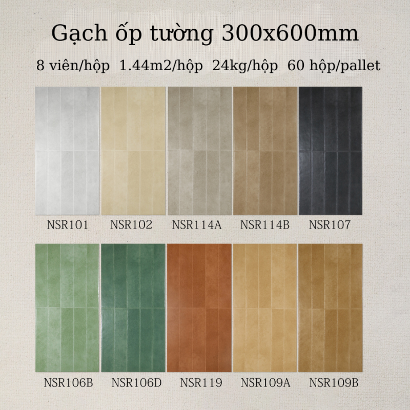 Gạch ốp tường giả thẻ 30x60cm men matt mã NSR102