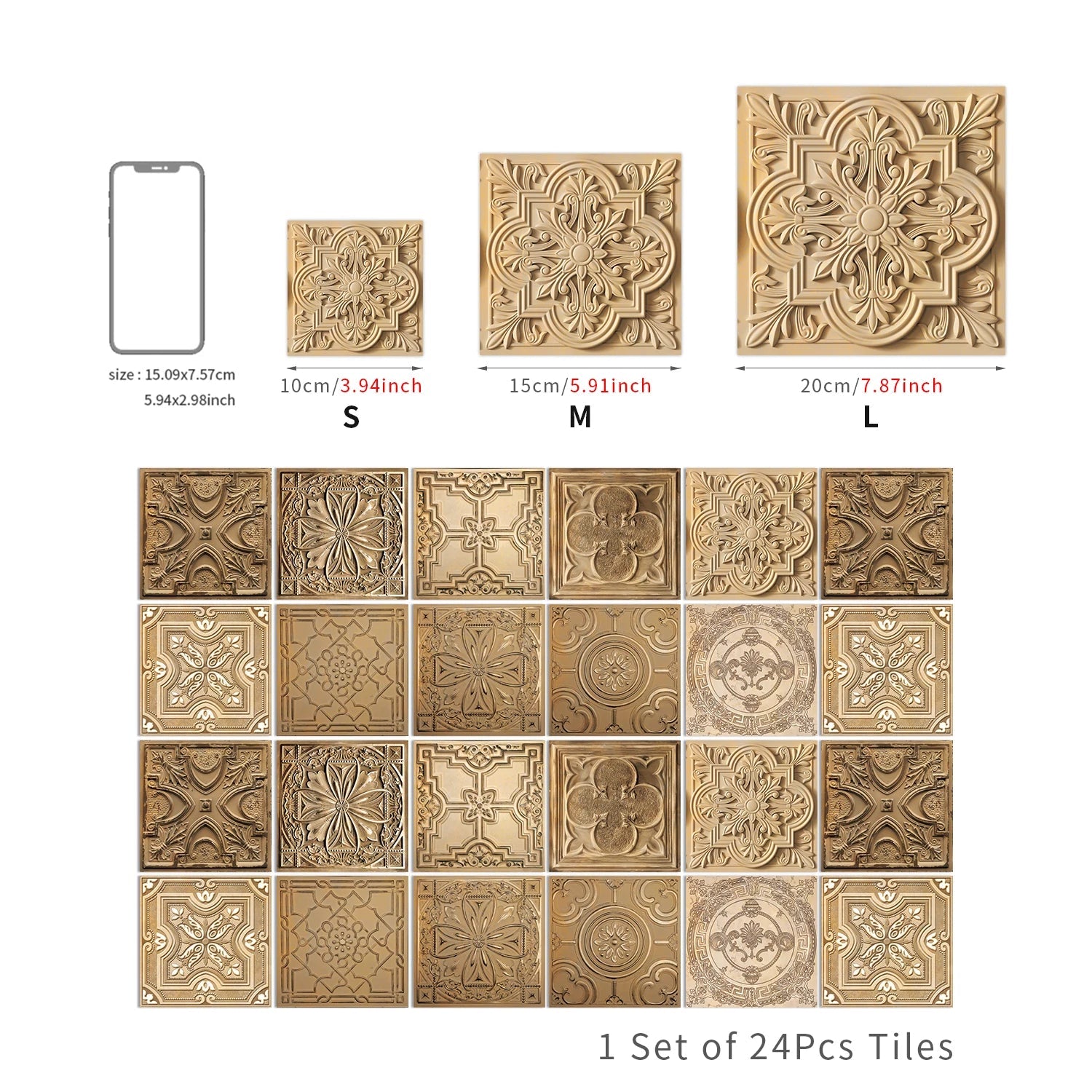 24 Miếng Dán Gạch Trang Trí Châu Âu Retro Phòng Tắm Bếp PVC - Daisan Store