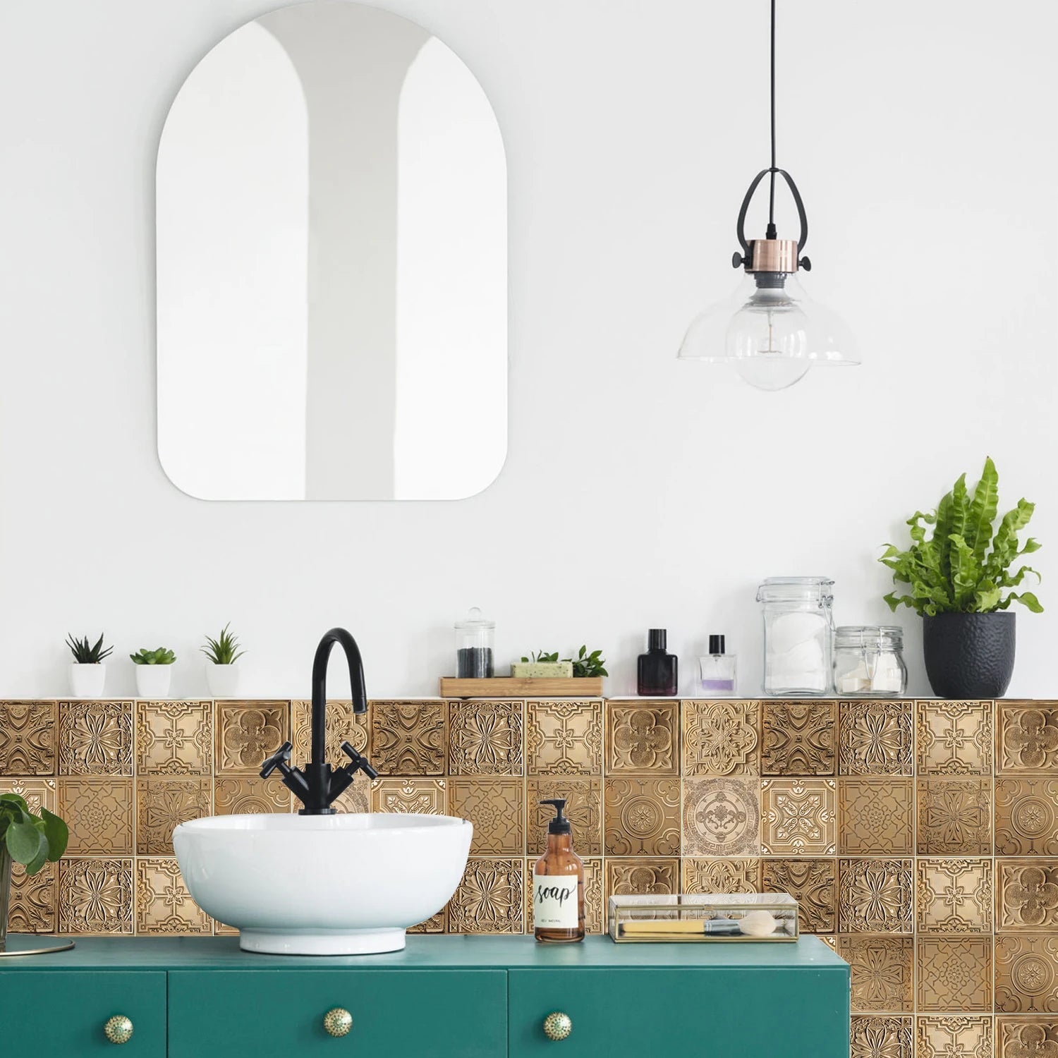 24 Miếng Dán Gạch Trang Trí Châu Âu Retro Phòng Tắm Bếp PVC - Daisan Store