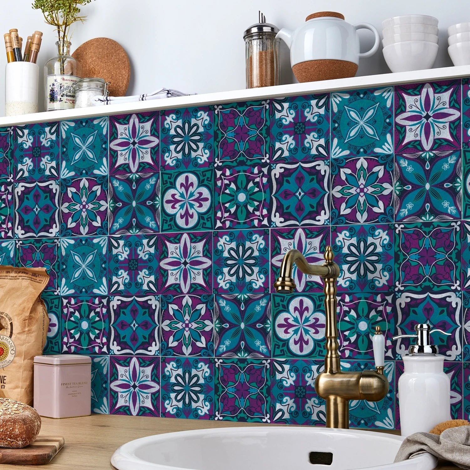 24 Miếng Dán Gạch Trang Trí Châu Âu Retro Phòng Tắm Bếp PVC - Daisan Store