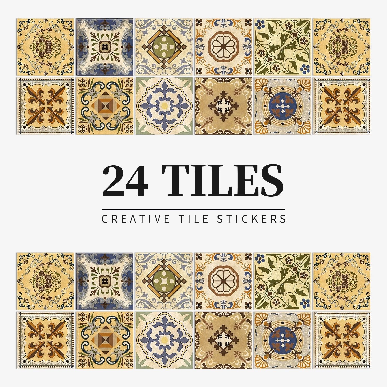 24 Miếng Dán Gạch Trang Trí Châu Âu Retro Phòng Tắm Bếp PVC - Daisan Store