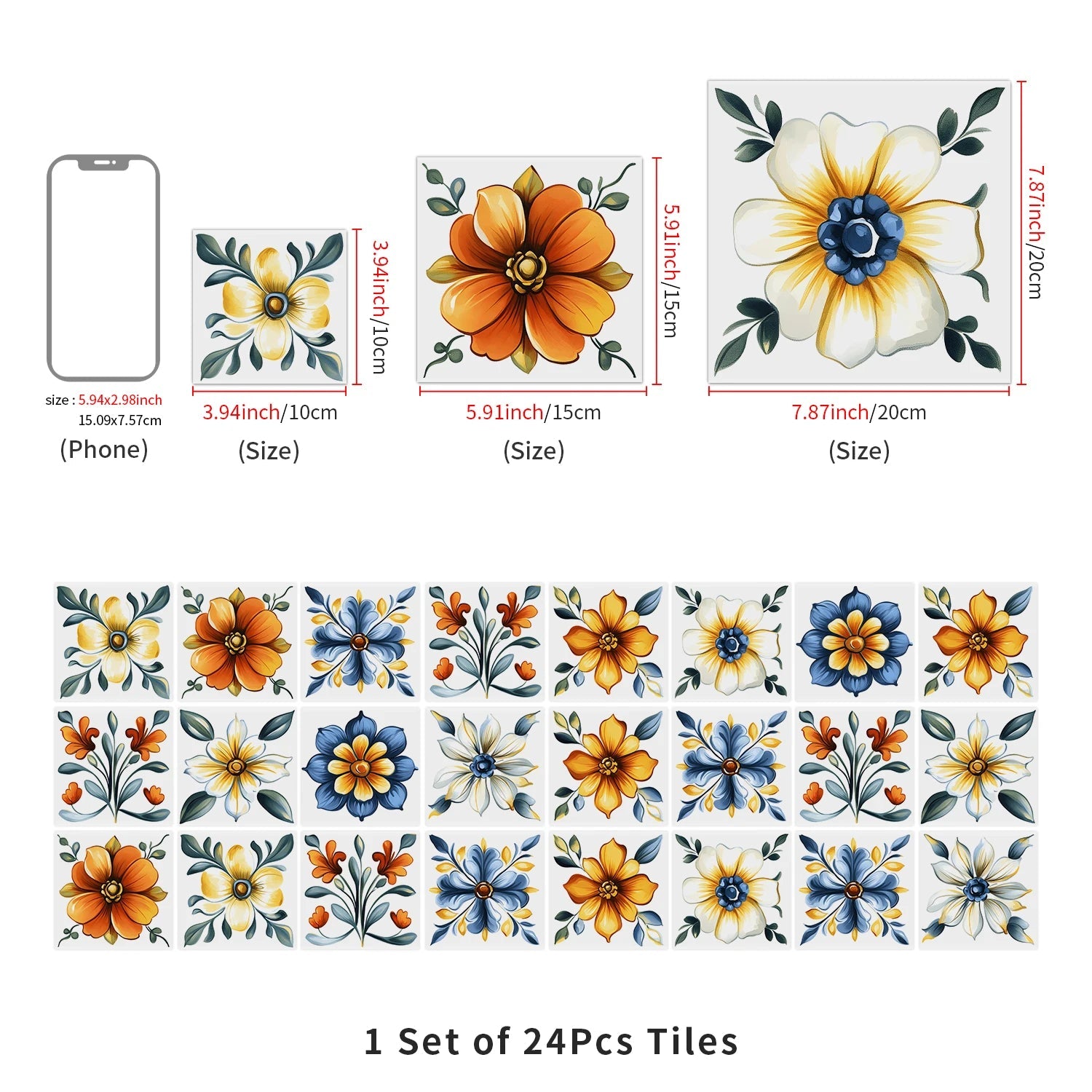 24 Miếng Dán Tường Tự Dính Chống Thấm Trang Trí Phòng Khách - Daisan Store