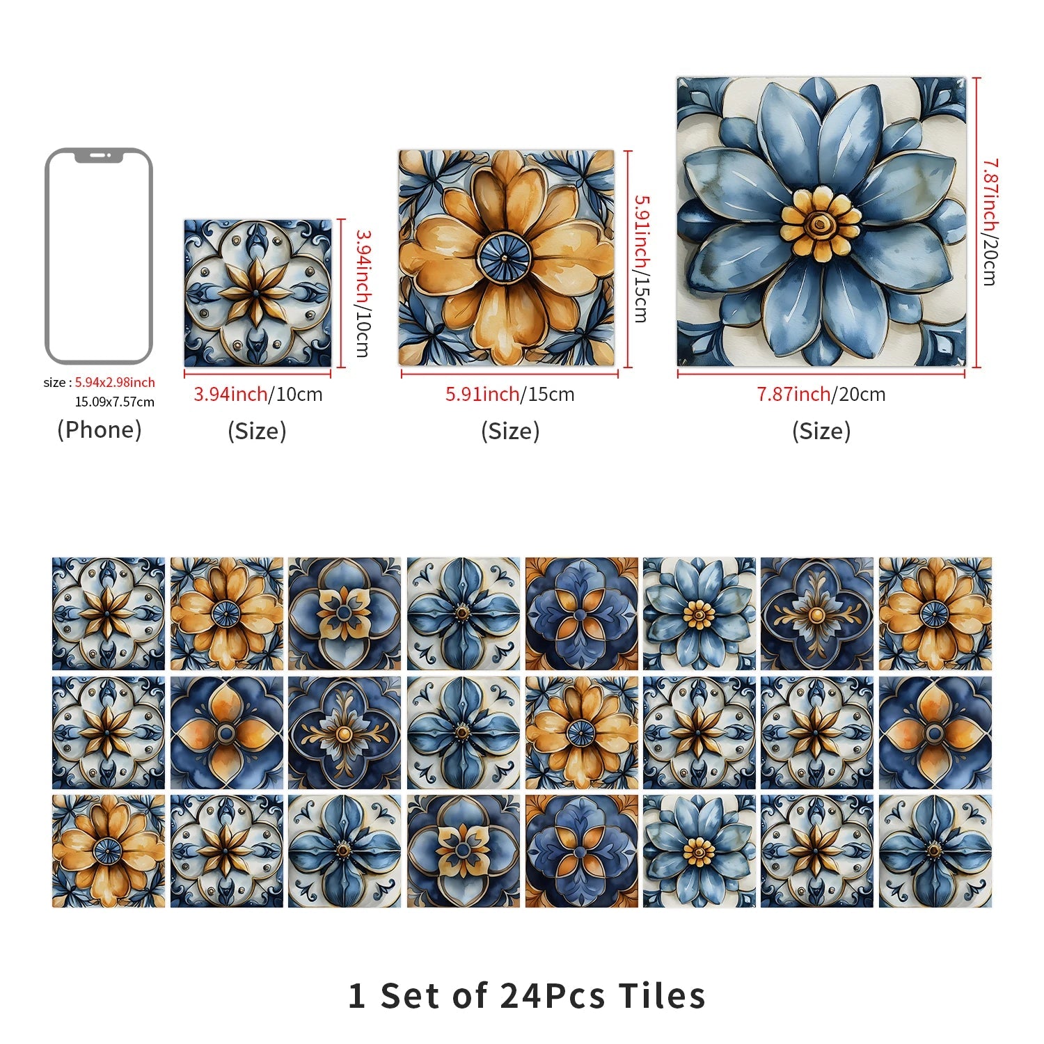 24 Miếng Dán Tường Tự Dính Chống Thấm Trang Trí Phòng Khách - Daisan Store