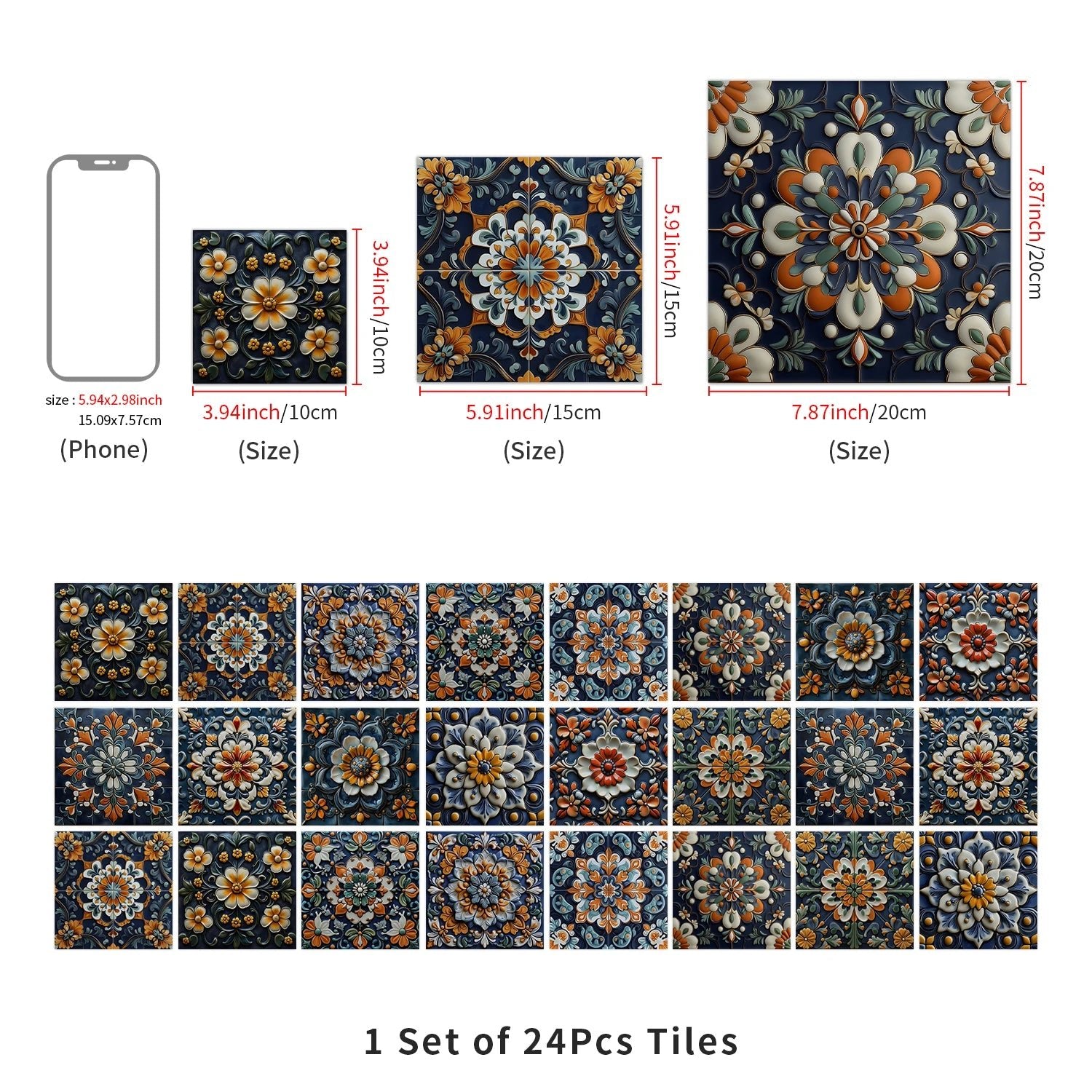 24 Miếng Dán Tường Tự Dính Chống Thấm Trang Trí Phòng Khách - Daisan Store