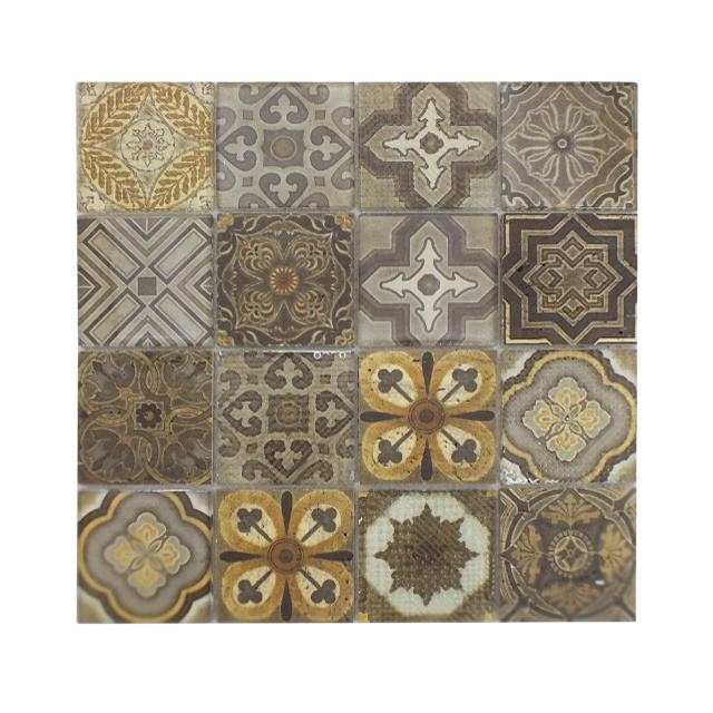 Mosaic thủy tinh gắn lưới họa tiết men đá cẩm thạch đẹp bán chạy nhất