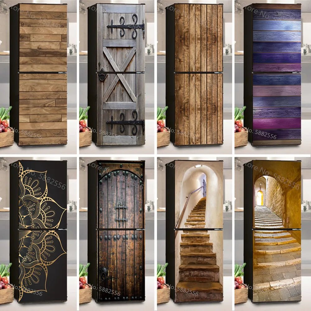 28 Styles For Choice Wood Grain Retro Refrigerator Sticker Peel & Stick Waterproof Double Door Freezer Cupboard Decor Art Mural - Daisan Store