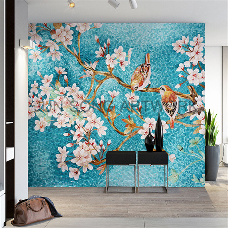 JS MFL-TR58 Gạch Ốp Tường Phòng Khách Mosaic Hoa Văn Trung Quốc, Tranh Ghép Nghệ Thuật Mosaic Thủy Tinh Thủ Công Trang Trí