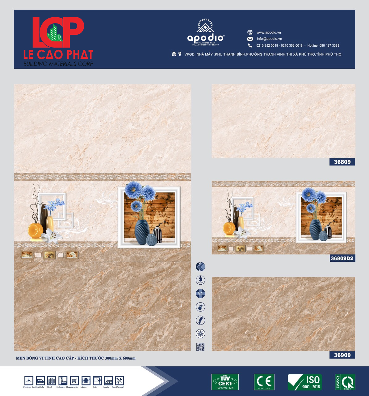 Gạch ốp lát Apodio 36809 36809D 36909