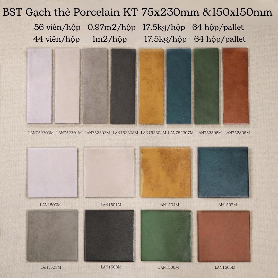 Gạch thẻ Porcelain mờ lượn KT 150x150mm mã LNA1504M