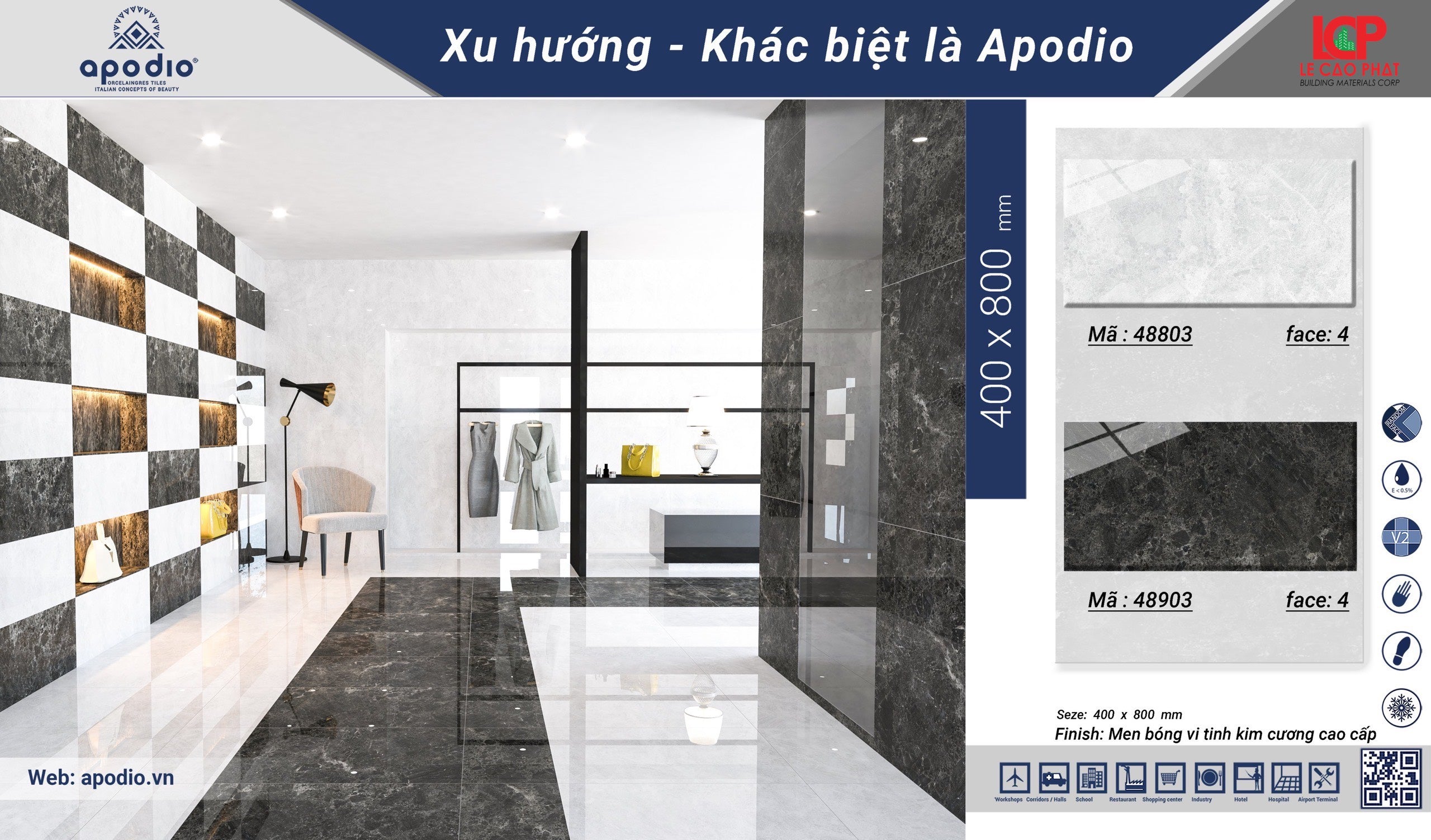 Gạch ốp lát Apodio 48803 48903D 48903