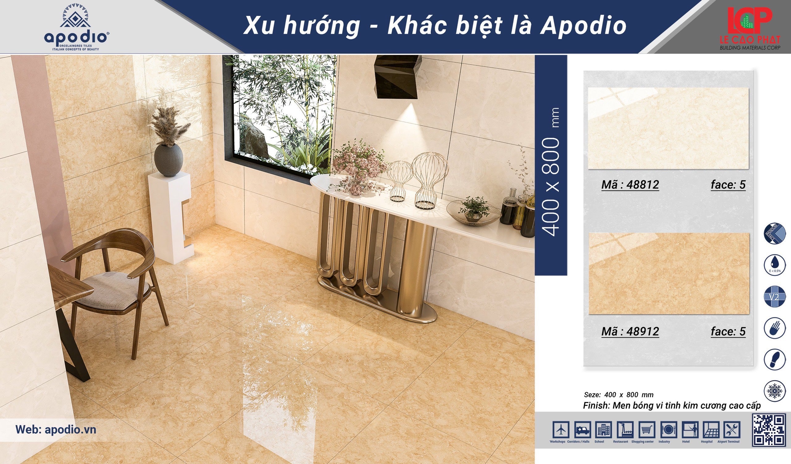 Gạch ốp lát Apodio 48812 48912D 48912