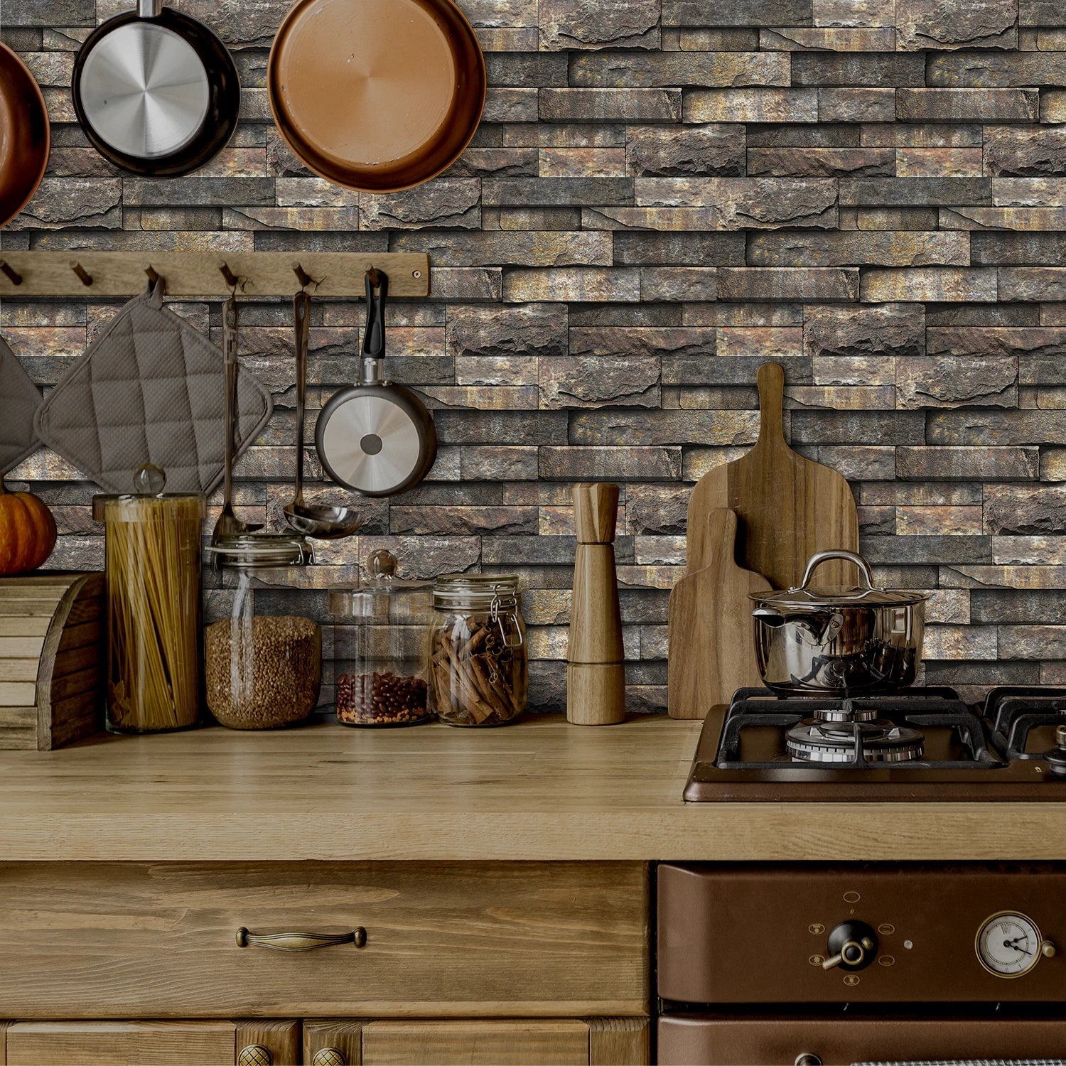 6 Bộ Dán Tường 3D Giả Gạch Đá 30x15cm Chống Thấm Dầu - Daisan Store