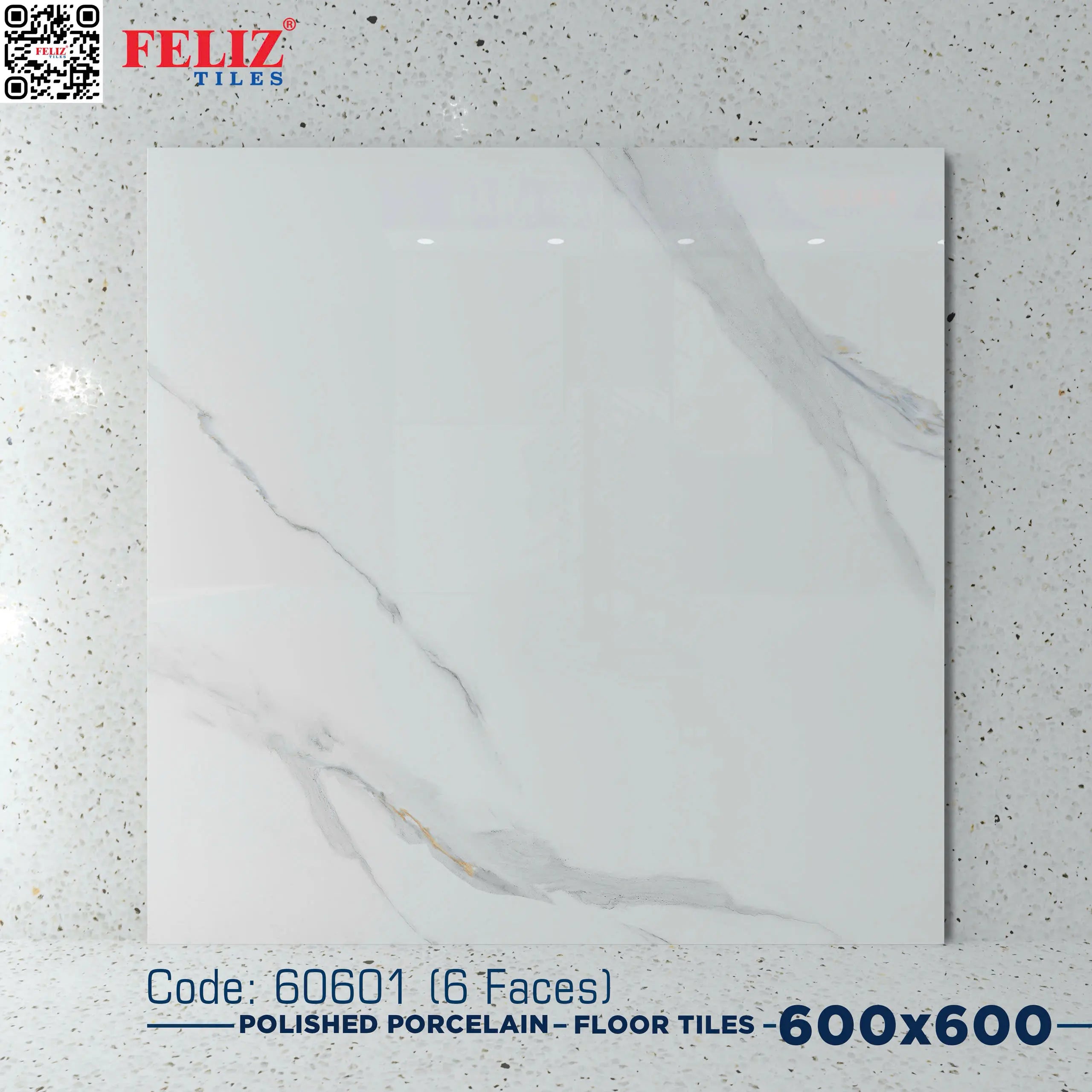 Gạch lát Việt Nam, Xương đá trắng bóng, 60601, KT 600x600mm (4 viên/thùng/1,44m2)