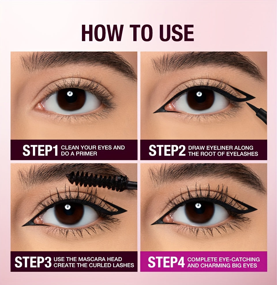 Mascara Eyeliner 2-trong-1 Chống Nước Matte Dày Cong