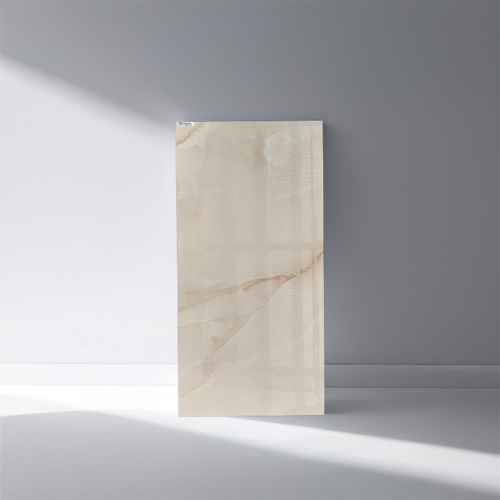 Gạch Lát Sàn Sứ Bóng Cao Cấp 600x1200mm Aesenia Onyx Màu Be Đánh Bóng Với Họa Tiết Vân Đá Cẩm Thạch Cho Tường