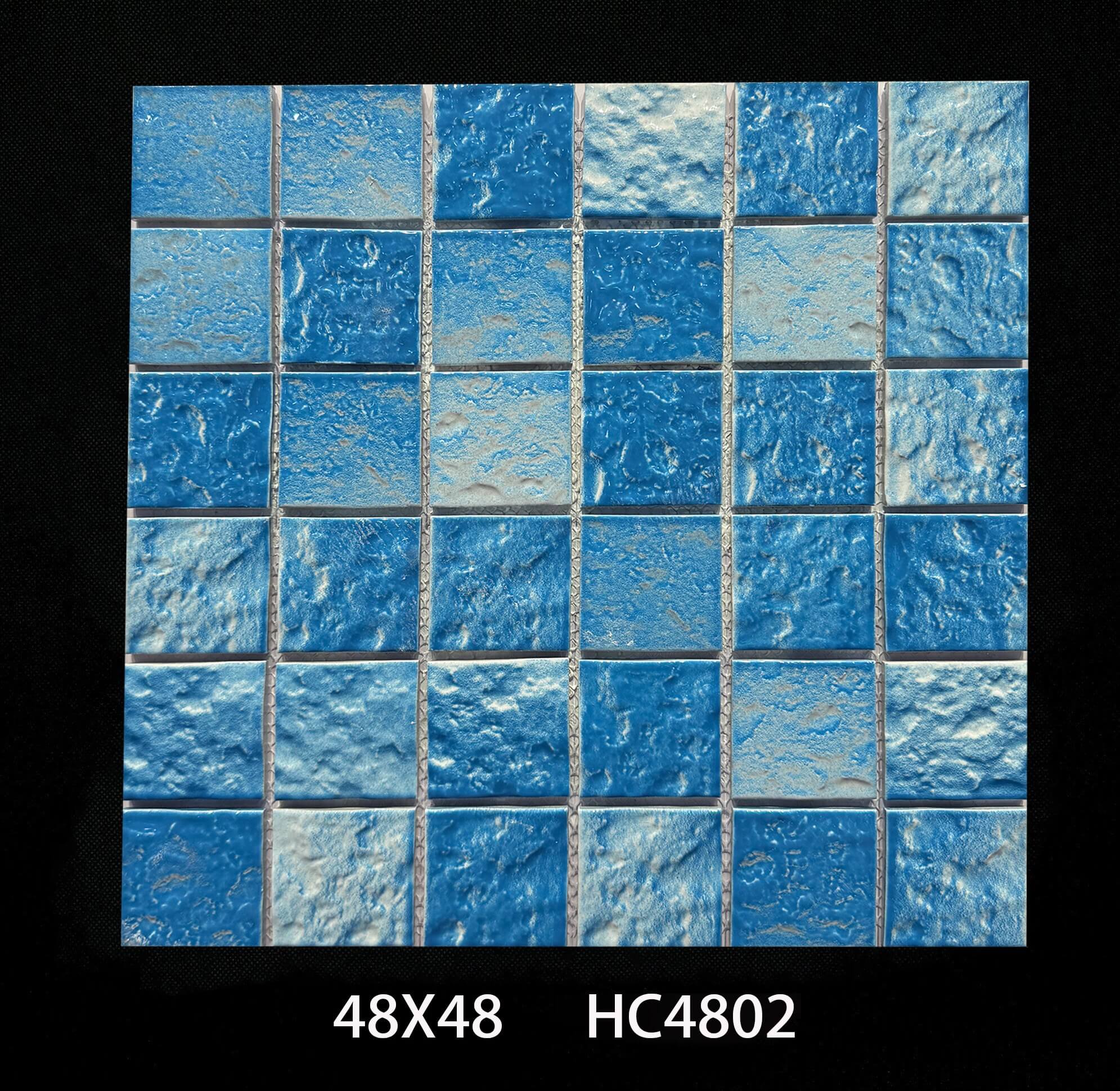 48mmX48mm Gạch Mosaic Vân Nứt Băng Huỳnh Quang Xanh Lục Lam Nhạt Bề Mặt Bóng Nghệ Thuật Hồ Bơi Dùng Ngoài Trời
