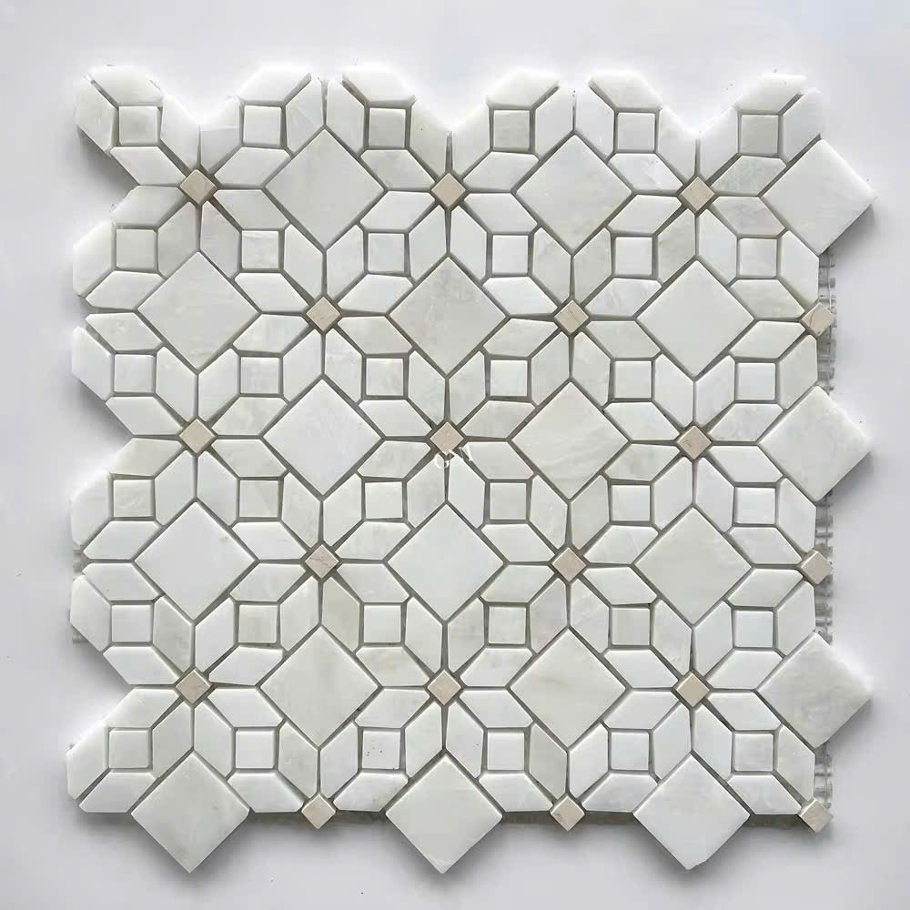 Modern 10mm White Lantern Pattern Natural Stone Mosaic Floor Tile Rectangle for Interior Walls Bedroom Kitchen Hotel Living Room