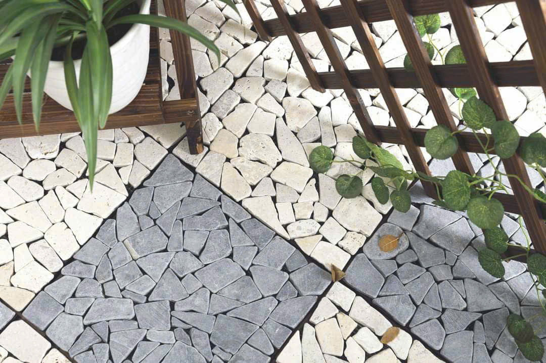 Modern 10mm Black Pebble Stone Mosaic Floor Tile for Interior Walls Black White Decorative Pattern for Bedroom Living Room Villa